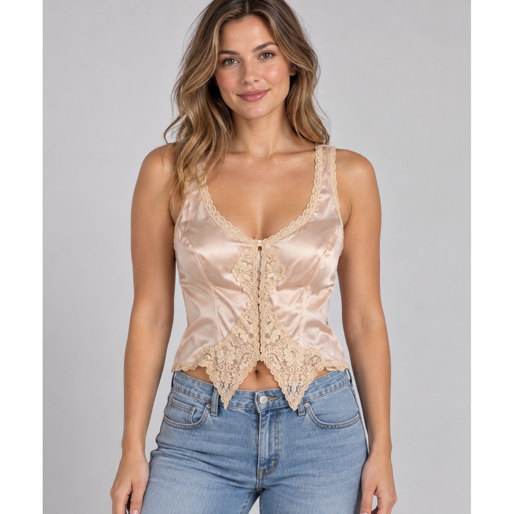 Vassarette Vintage Lace Trim Camisole Top Champagne Nude Size 34